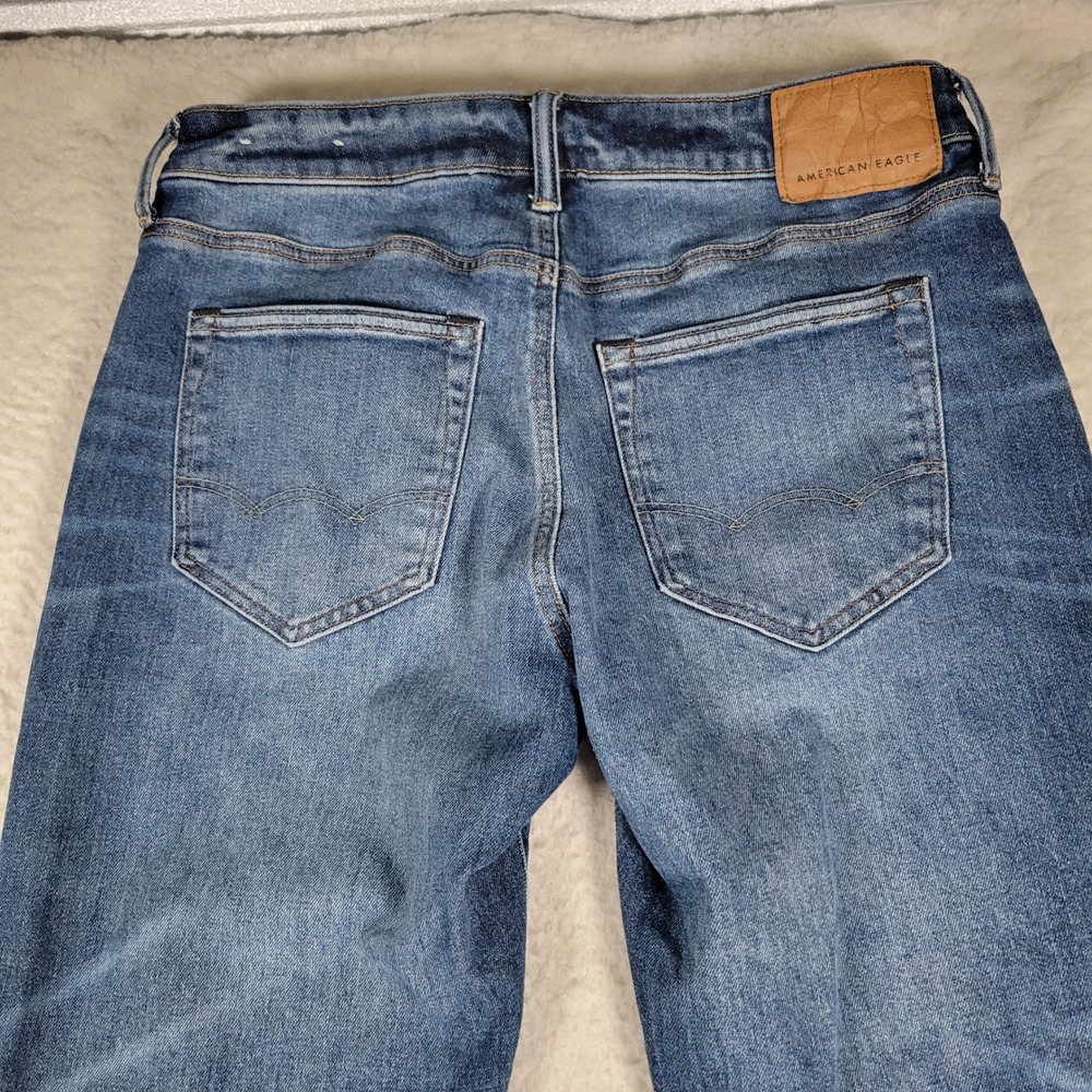 American Eagle Jeans Mens 33x32 Blue Straight Leg Stretch Whiskered Denim - Picture 15 of 15